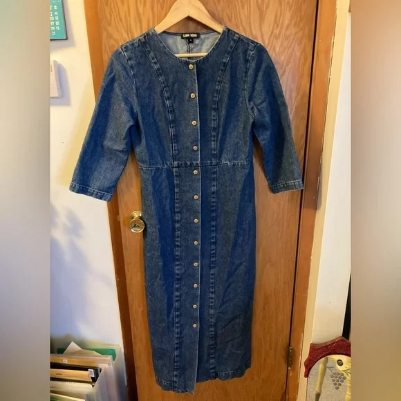 Ilana Kohn denim maxi dress 3/4 sleeves button down size 4 - Picture 8 of 11